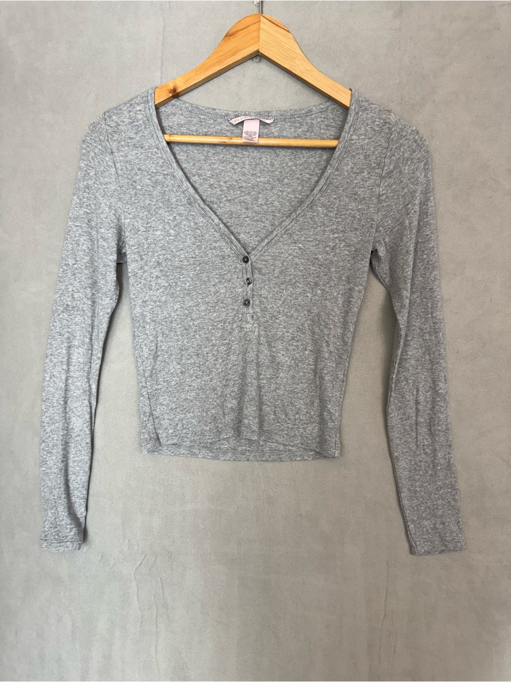 Victoria’s Secret Henley Top S Gray Ribbed Long Sleeve Y2K Lounge Fitted